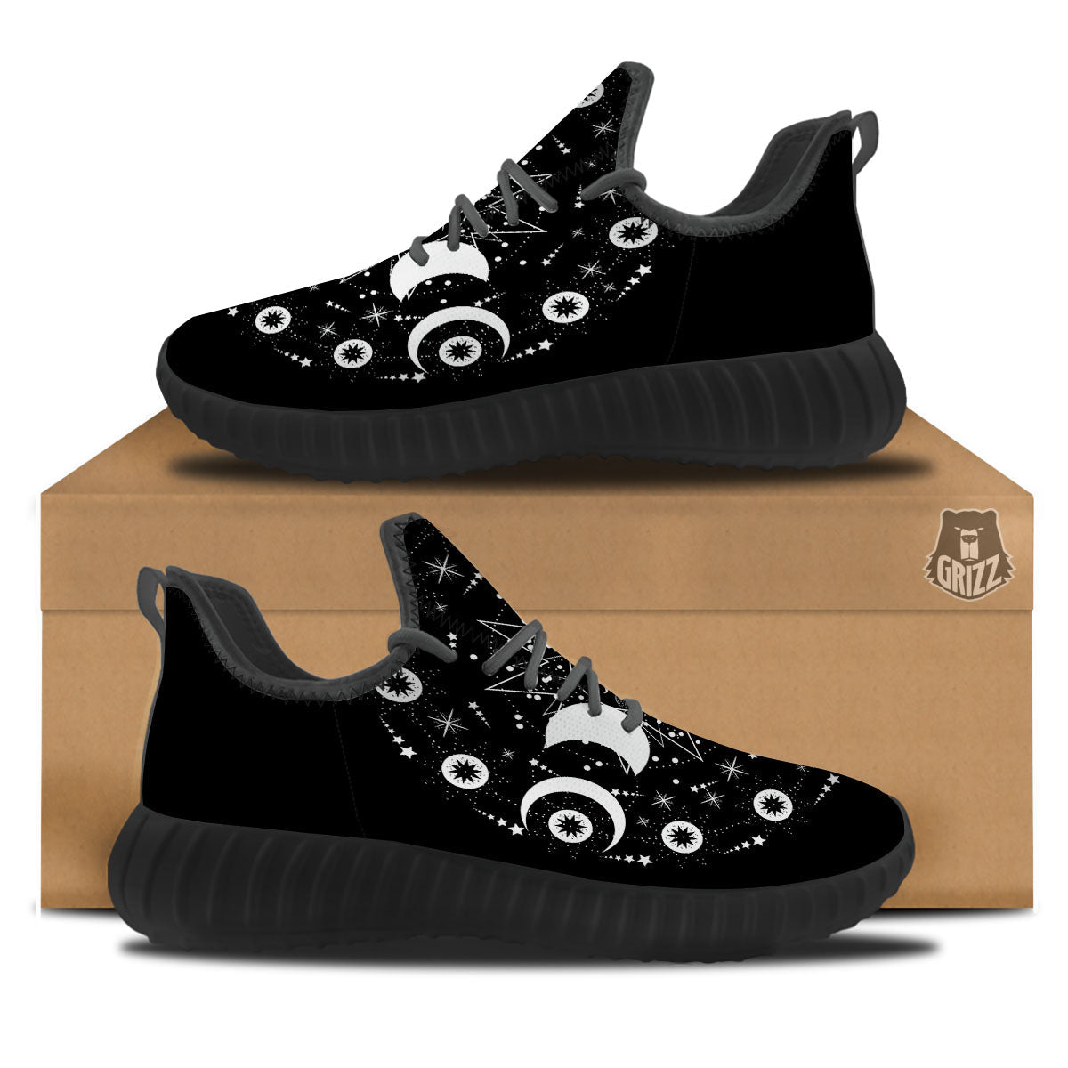 Lunar Phase Galaxy Print Black Walking Shoes-grizzshop