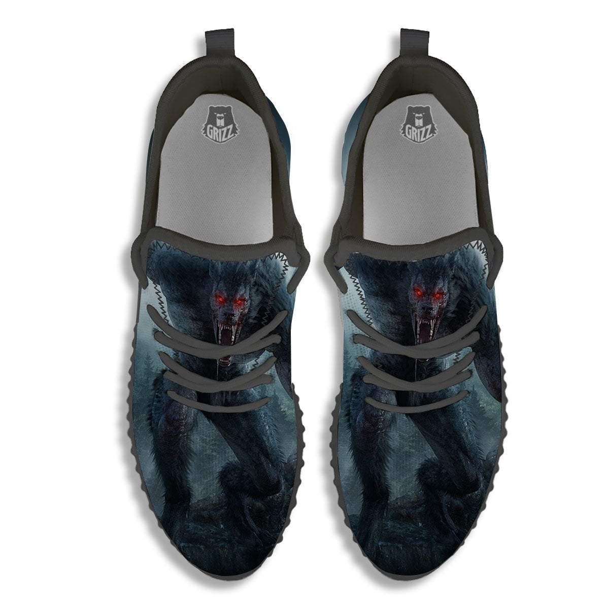 Lycan werewolf And Full Moon Print Black Walking Shoes-grizzshop