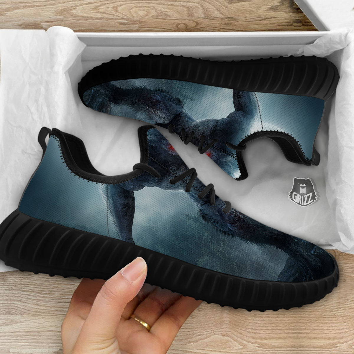 Lycan werewolf And Full Moon Print Black Walking Shoes-grizzshop