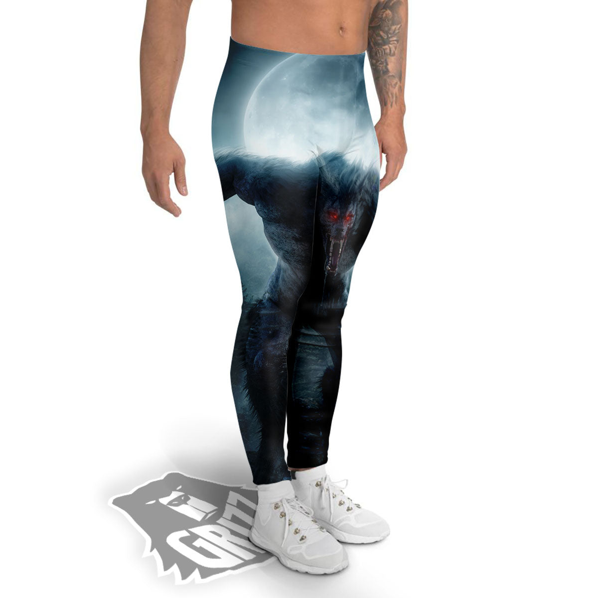 Lycan werewolf And Full Moon Print Men's Leggings-grizzshop