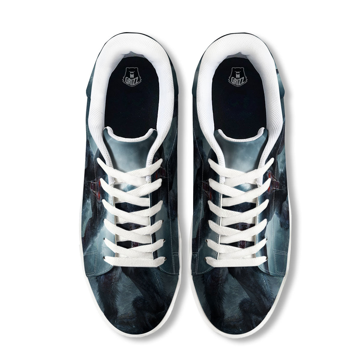 Lycan werewolf And Full Moon Print White Low Top Sneakers-grizzshop