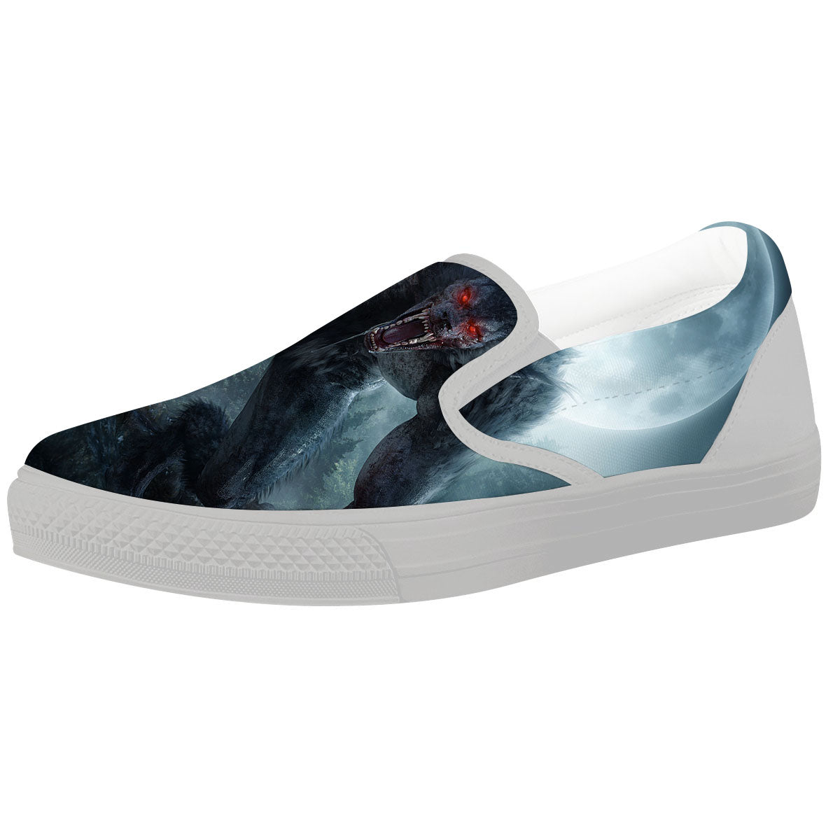 Lycan werewolf And Full Moon Print White Slip On Shoes-grizzshop