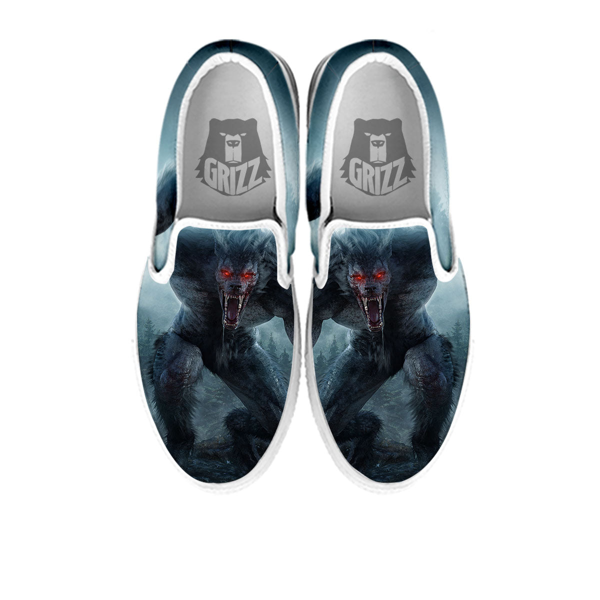 Lycan werewolf And Full Moon Print White Slip On Shoes-grizzshop