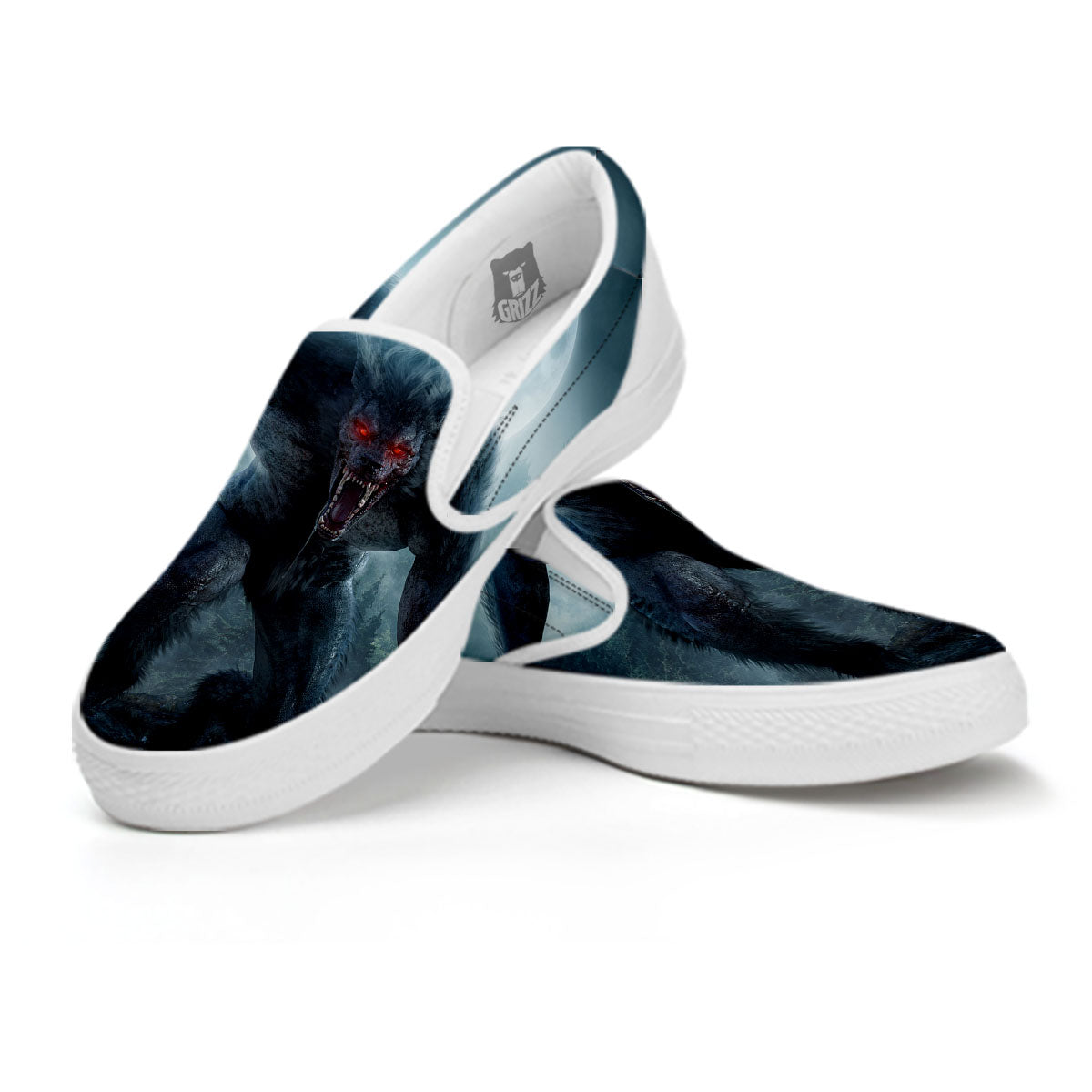 Lycan werewolf And Full Moon Print White Slip On Shoes-grizzshop