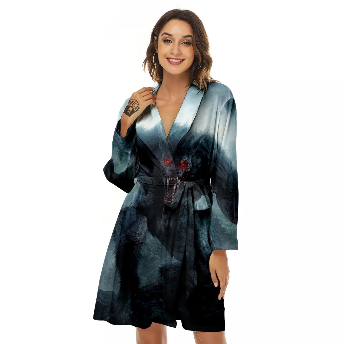 Lycan werewolf And Full Moon Print Women's Robe-grizzshop