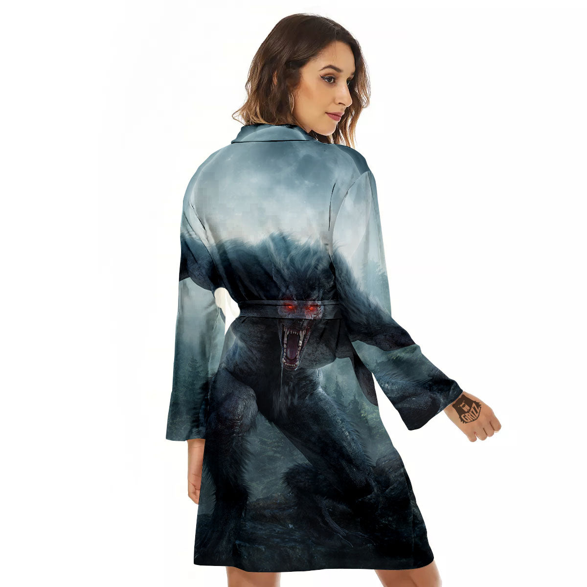 Lycan werewolf And Full Moon Print Women's Robe-grizzshop