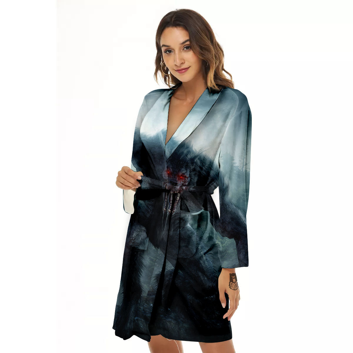 Lycan werewolf And Full Moon Print Women's Robe-grizzshop
