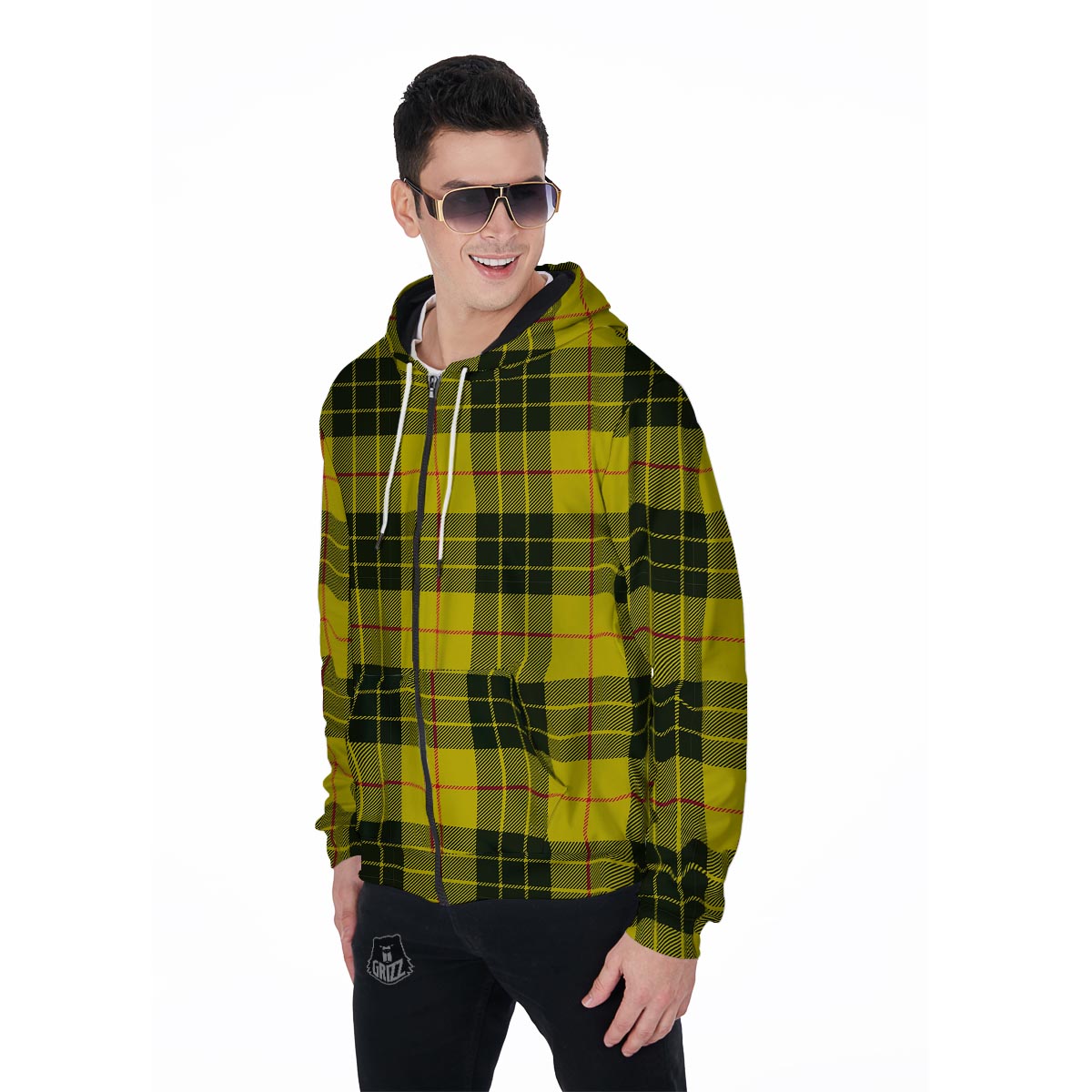 MacLeod Yellow Plaid Tartan Men's Zip Up Hoodie-grizzshop