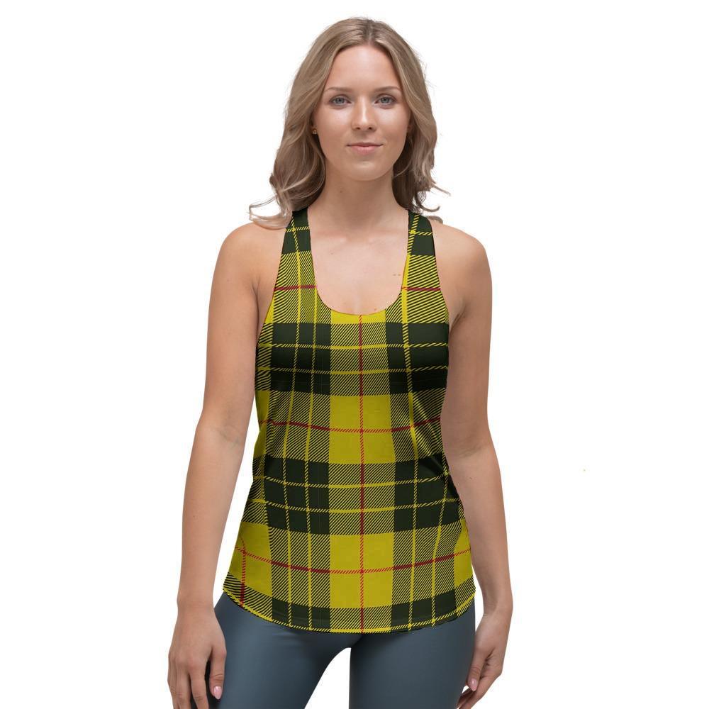 MacLeod Yellow Plaid Tartan Women's Racerback Tank Top-grizzshop