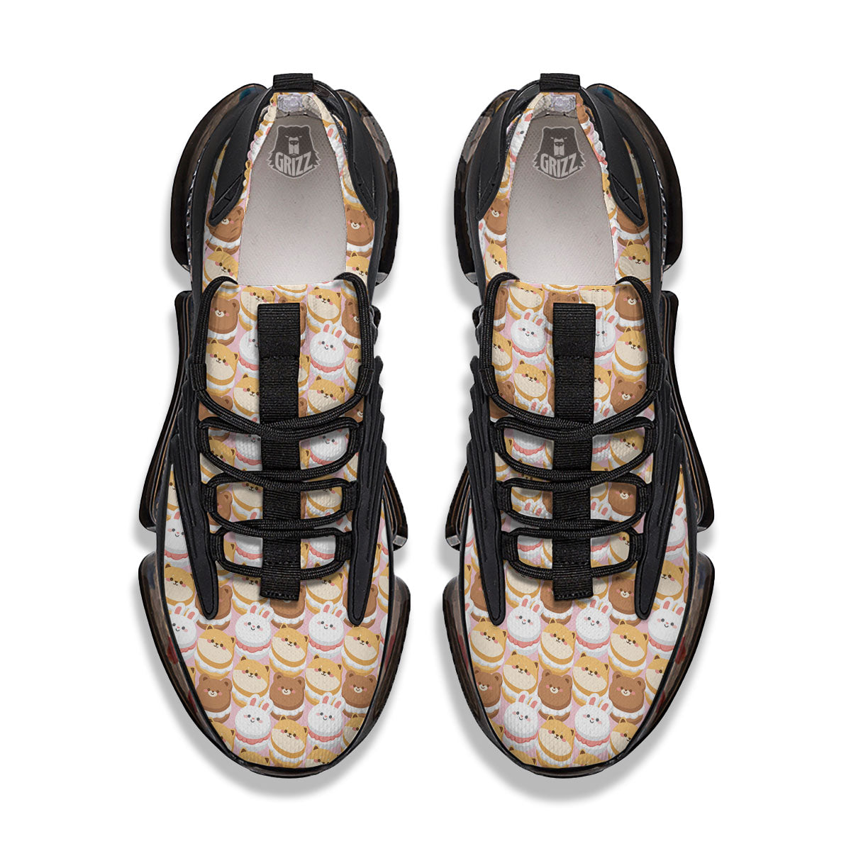Macaron Cartoon Print Pattern Black Gym Shoes-grizzshop