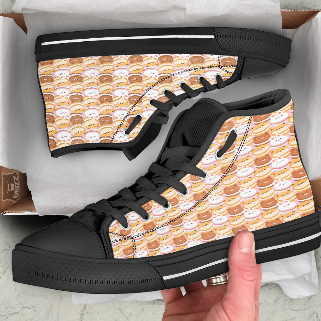Macaron Cartoon Print Pattern Black High Top Shoes-grizzshop