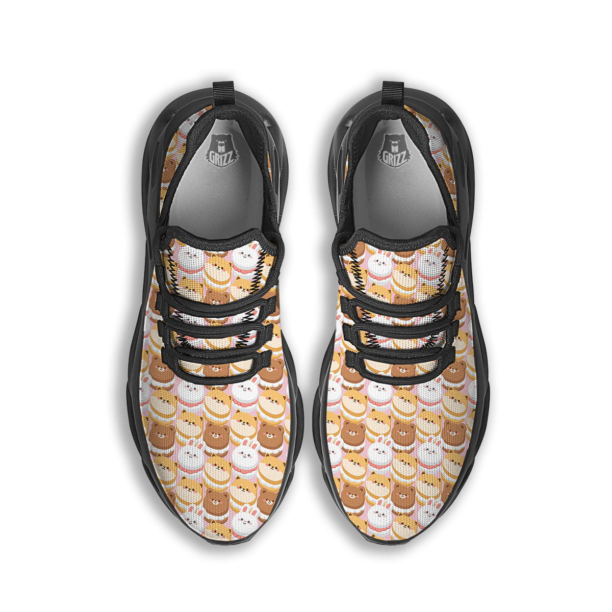 Macaron Cartoon Print Pattern Black Running Shoes-grizzshop