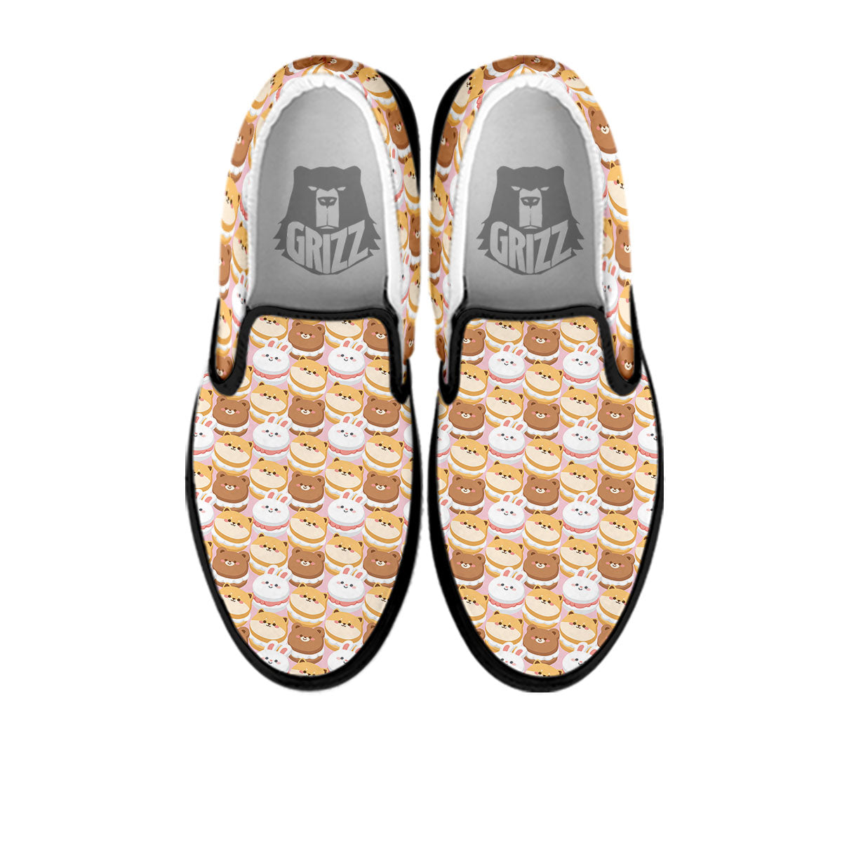 Macaron Cartoon Print Pattern Black Slip On Shoes-grizzshop