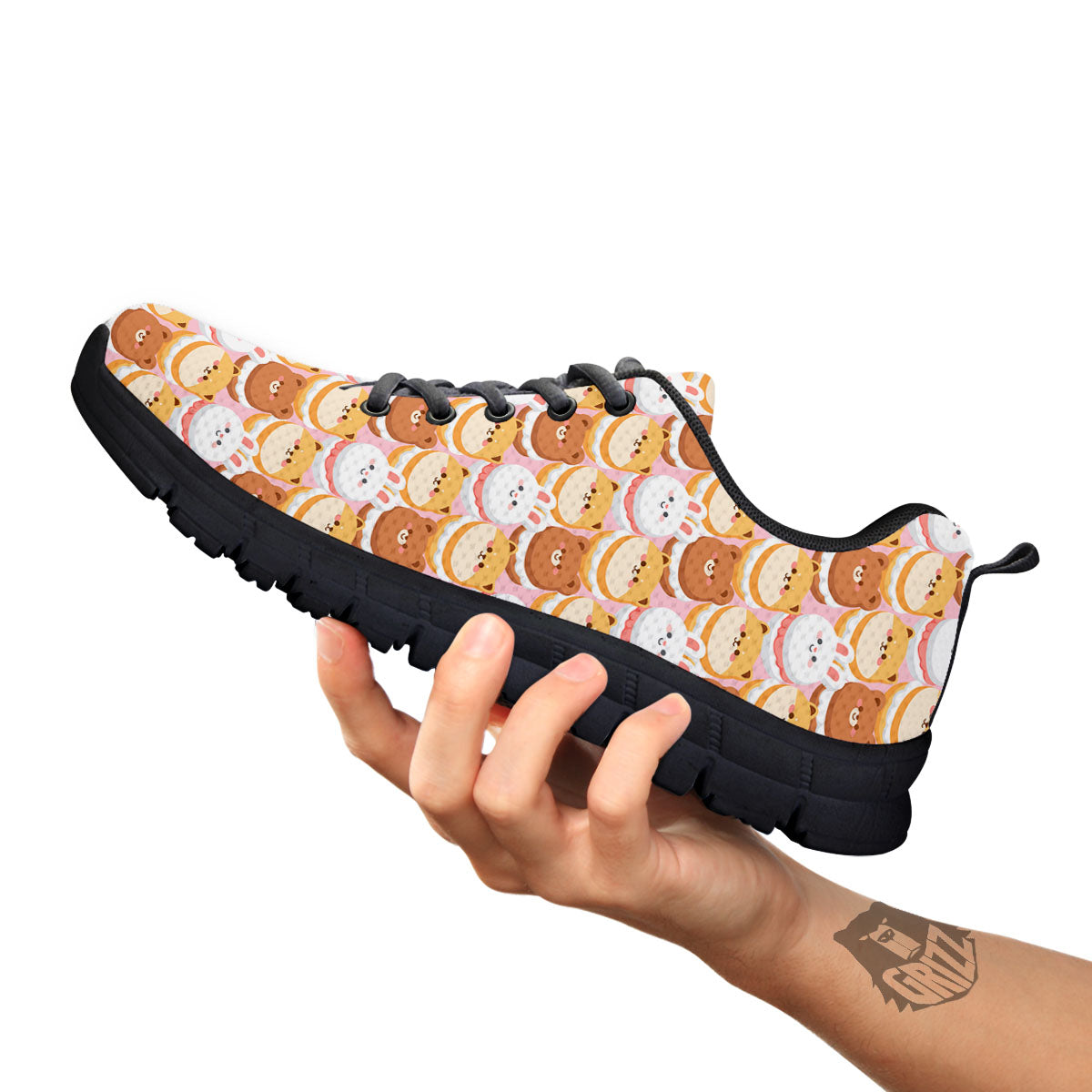 Macaron Cartoon Print Pattern Black Sneaker-grizzshop