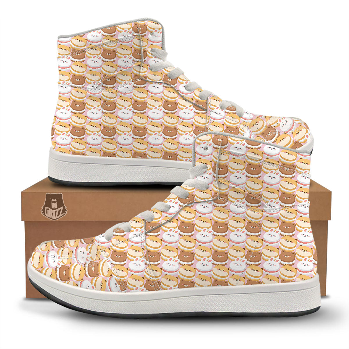 Macaron Cartoon Print Pattern High Top Sneakers-grizzshop