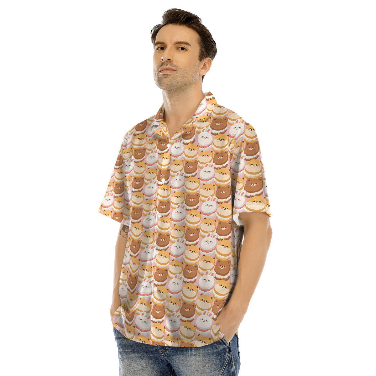 Macaron Cartoon Print Pattern Men's Hawaiian Shirt-grizzshop