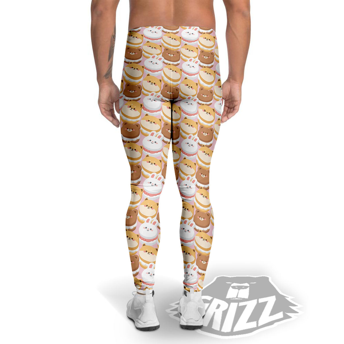 Macaron Cartoon Print Pattern Men's Leggings-grizzshop