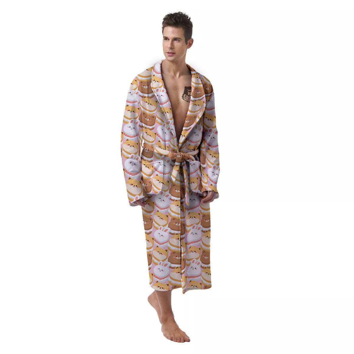 Macaron Cartoon Print Pattern Men's Robe-grizzshop