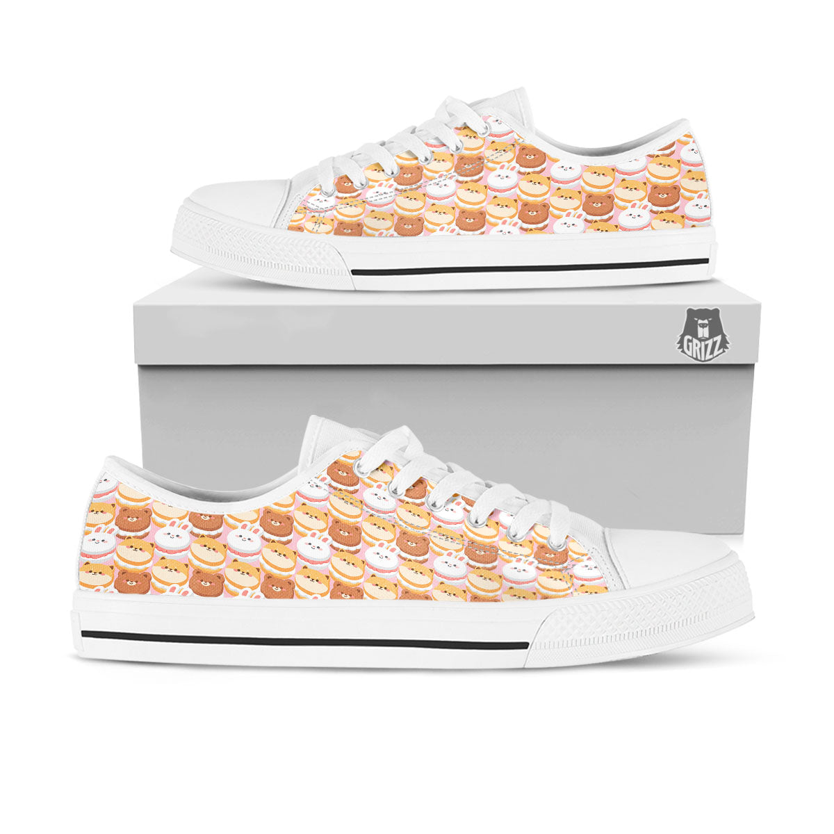 Macaron Cartoon Print Pattern White Low Top Shoes-grizzshop