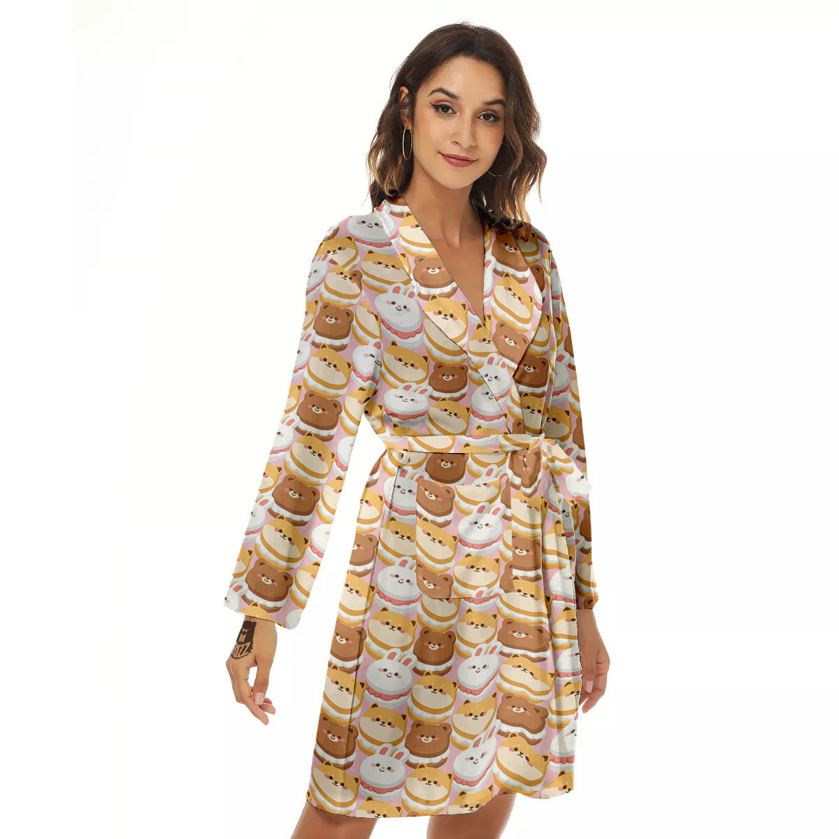 Macaron Cartoon Print Pattern Women's Robe-grizzshop
