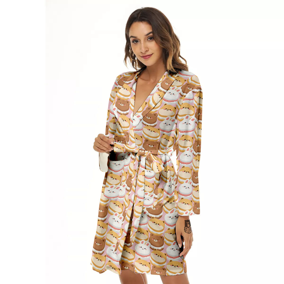 Macaron Cartoon Print Pattern Women's Robe-grizzshop