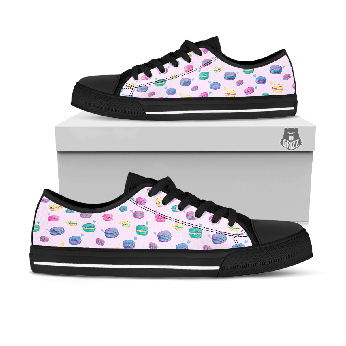 Macaron Colorful Print Pattern Black Low Top Shoes-grizzshop