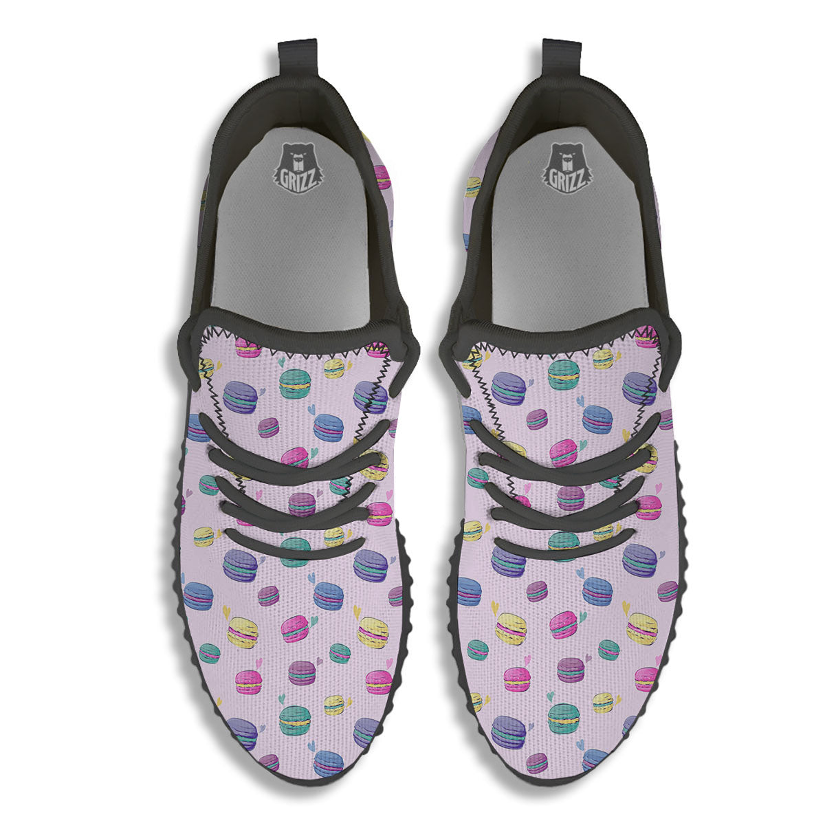 Macaron Colorful Print Pattern Black Walking Shoes-grizzshop