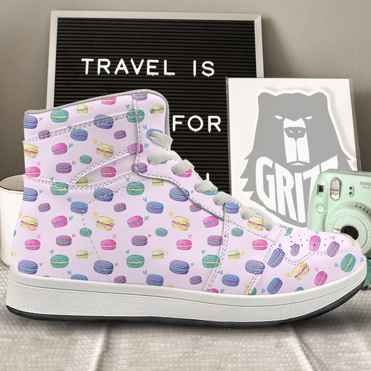 Macaron Colorful Print Pattern High Top Sneakers-grizzshop