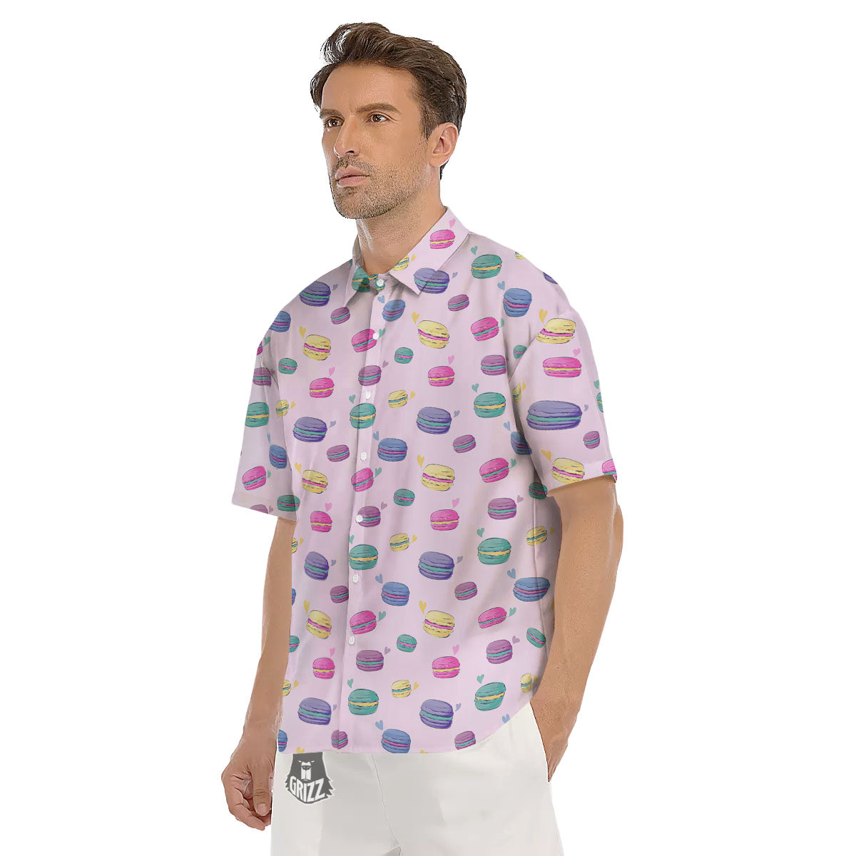 Macaron Colorful Print Pattern Men's Short Sleeve Shirts-grizzshop