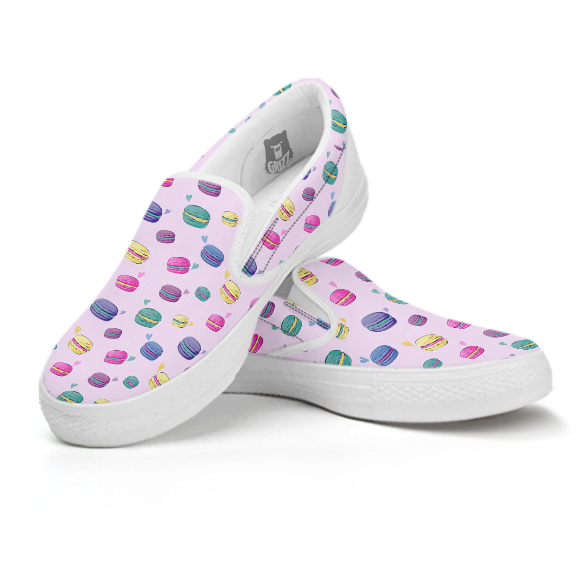 Macaron Colorful Print Pattern White Slip On Shoes-grizzshop