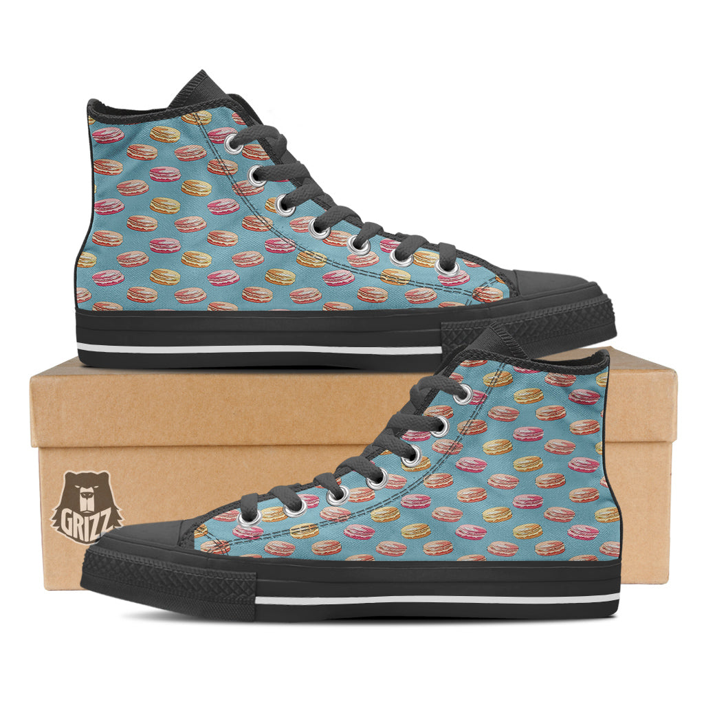 Macaron Cute Print Pattern Black High Top Shoes-grizzshop