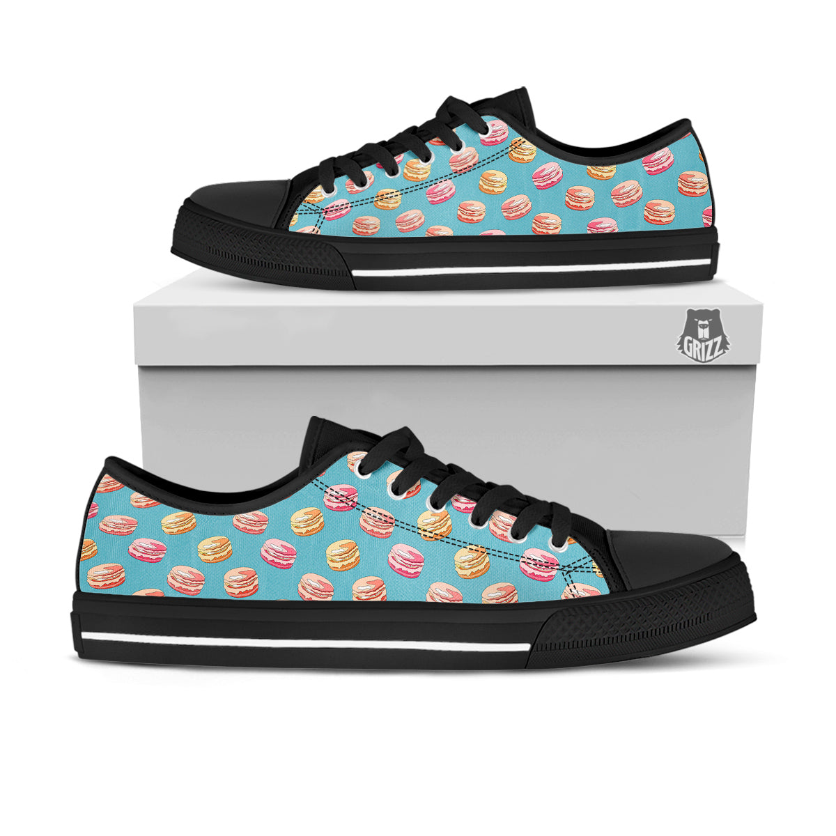 Macaron Cute Print Pattern Black Low Top Shoes-grizzshop