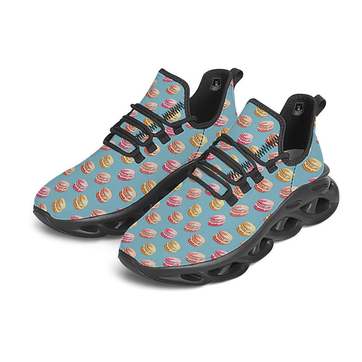 Macaron Cute Print Pattern Black Running Shoes-grizzshop