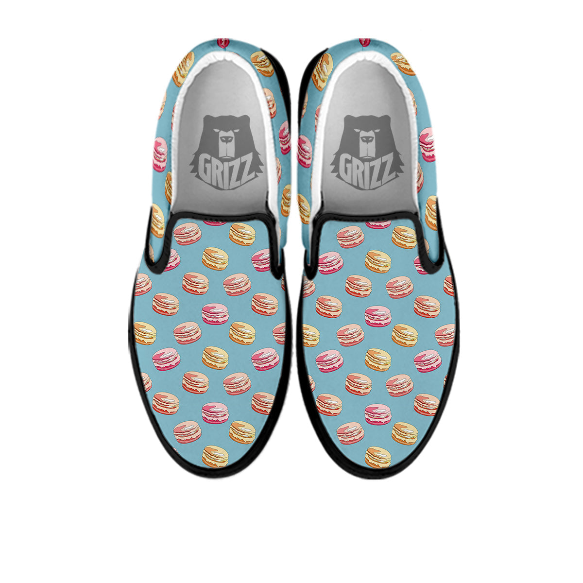 Macaron Cute Print Pattern Black Slip On Shoes-grizzshop