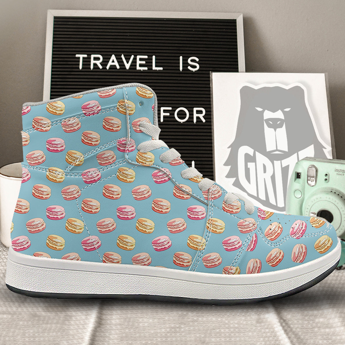 Macaron Cute Print Pattern High Top Sneakers-grizzshop