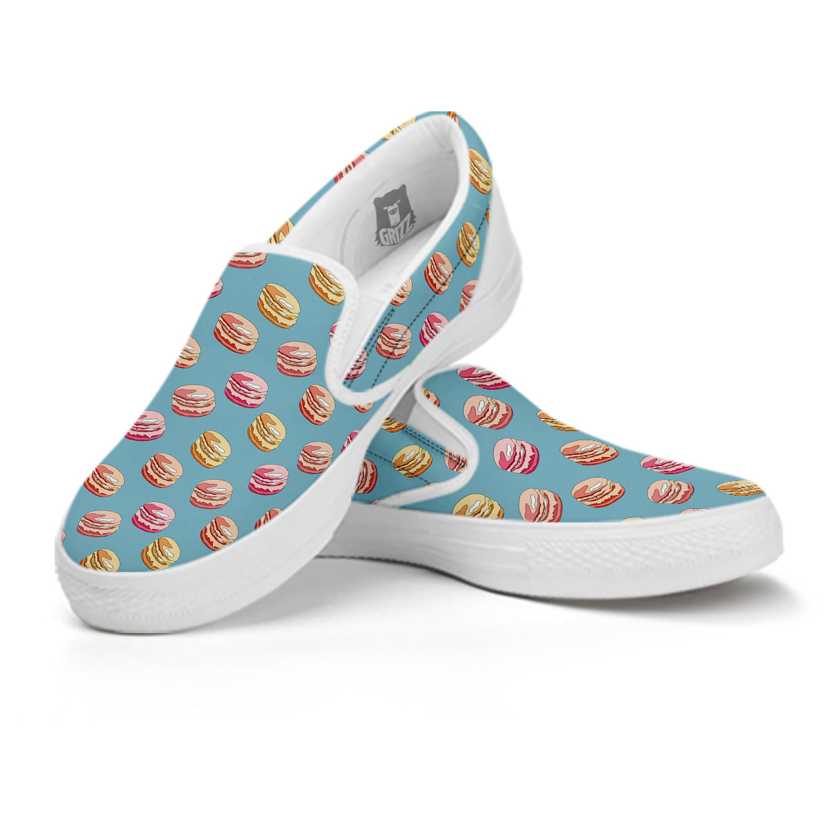 Macaron Cute Print Pattern White Slip On Shoes-grizzshop