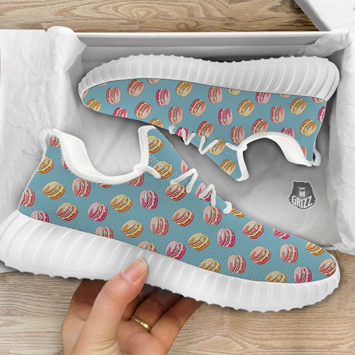 Macaron Cute Print Pattern White Walking Shoes-grizzshop