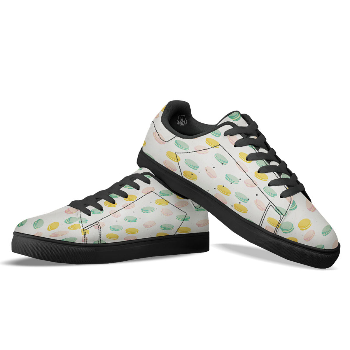 Macaron Pastel Print Pattern Black Low Top Sneakers-grizzshop