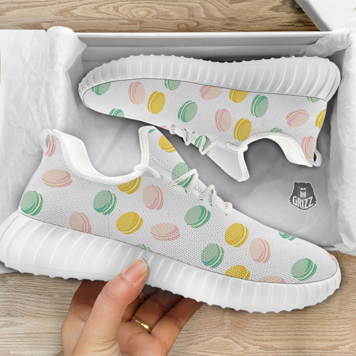 Macaron Pastel Print Pattern White Walking Shoes-grizzshop