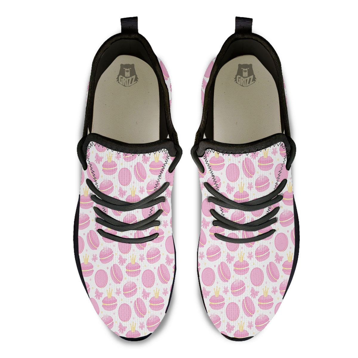 Macaron Pink Print Pattern Black Athletic Shoes-grizzshop