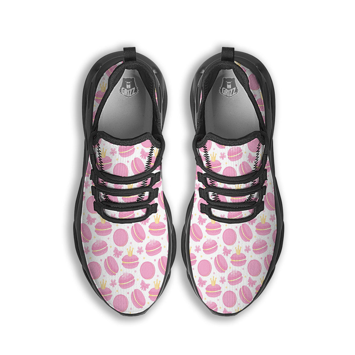 Macaron Pink Print Pattern Black Running Shoes-grizzshop