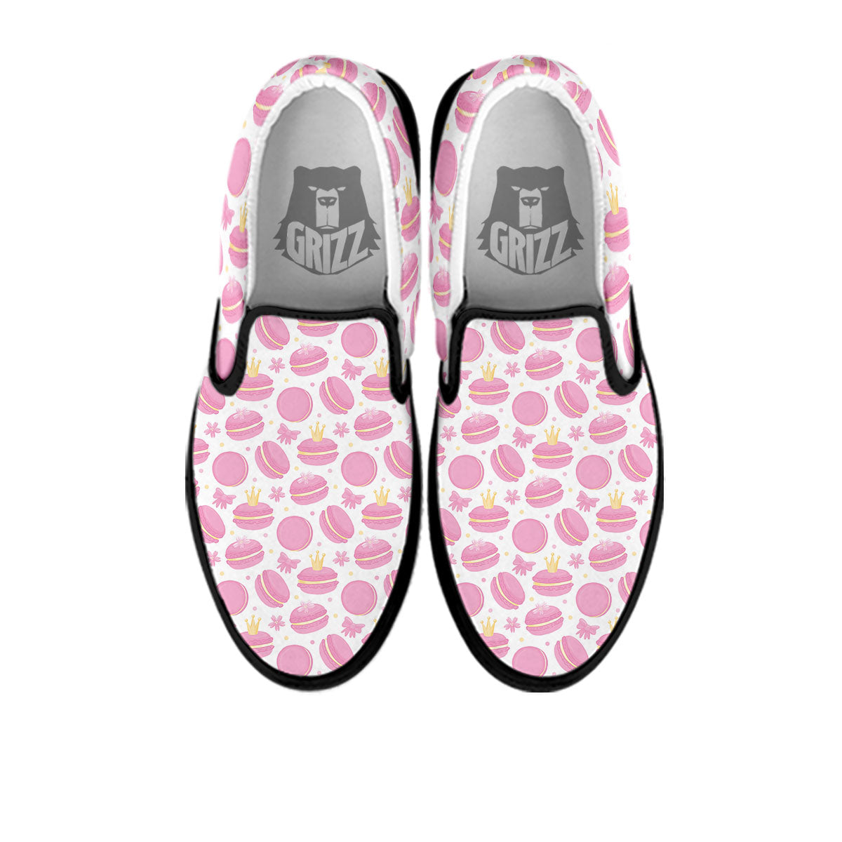 Macaron Pink Print Pattern Black Slip On Shoes-grizzshop