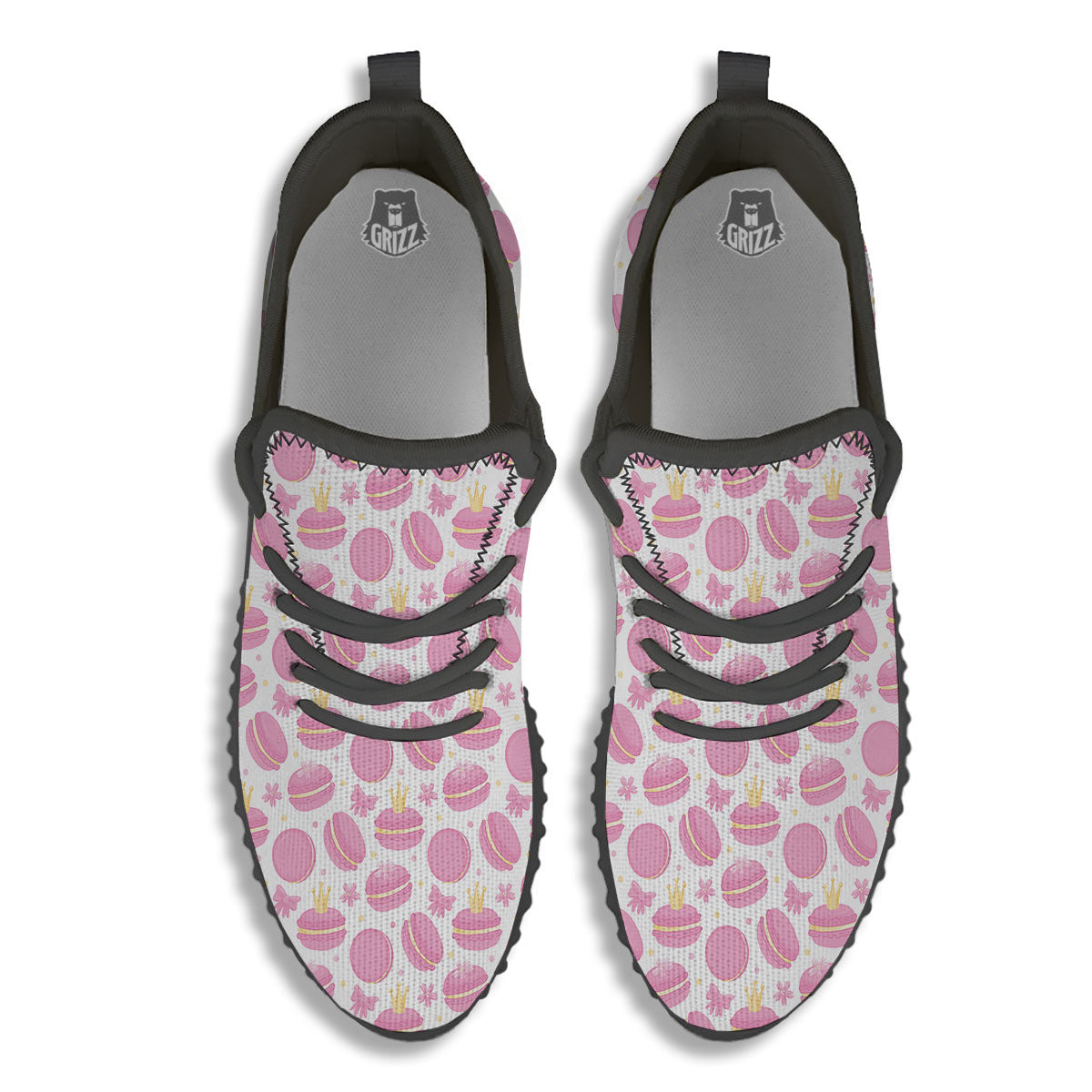 Macaron Pink Print Pattern Black Walking Shoes-grizzshop