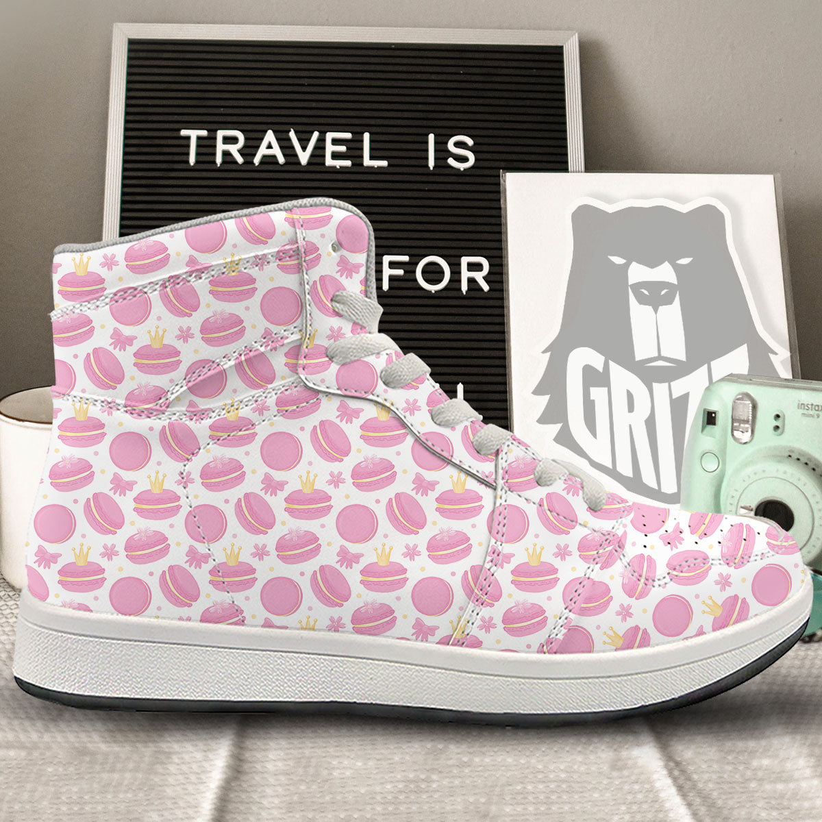 Macaron Pink Print Pattern High Top Sneakers-grizzshop