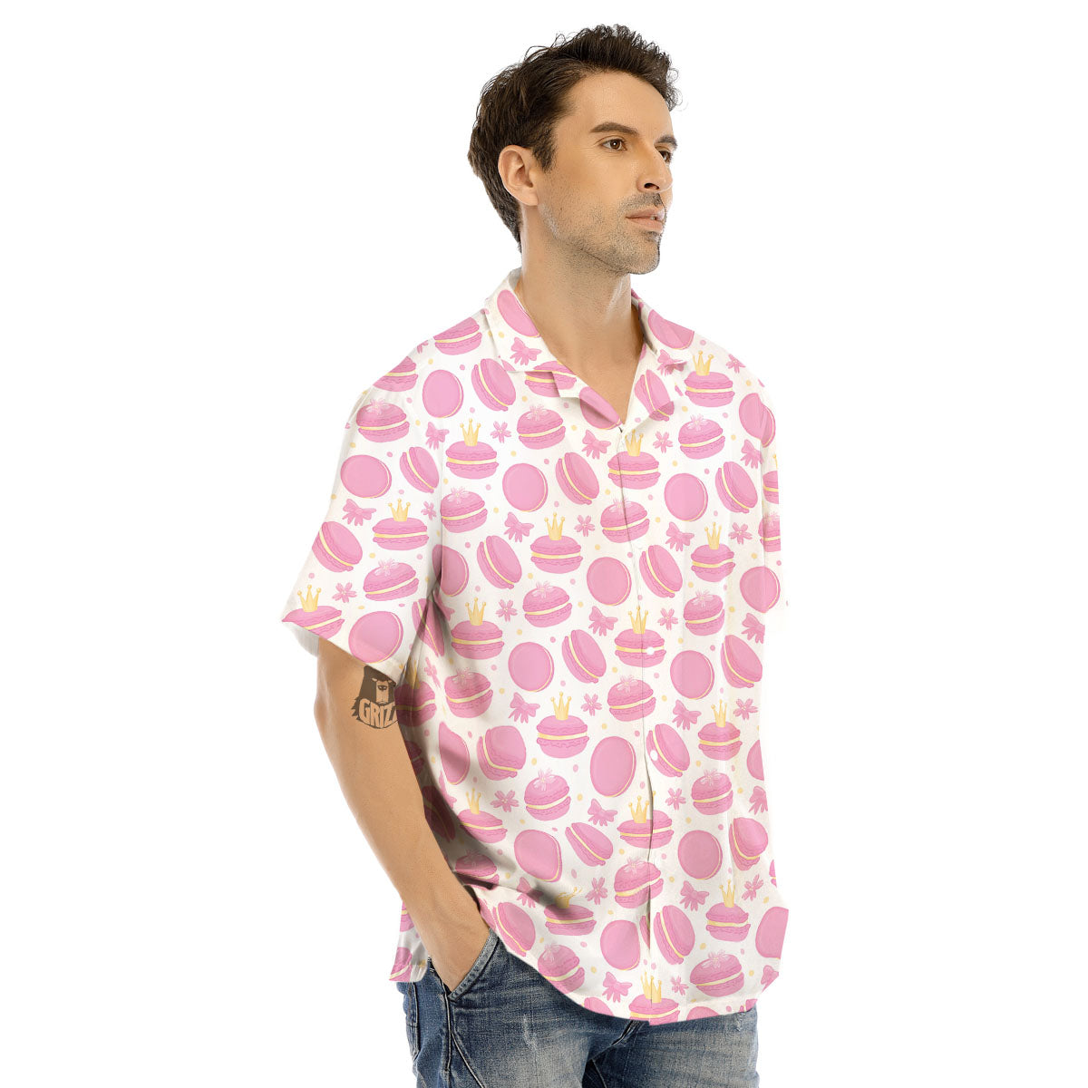 Macaron Pink Print Pattern Men's Hawaiian Shirt-grizzshop