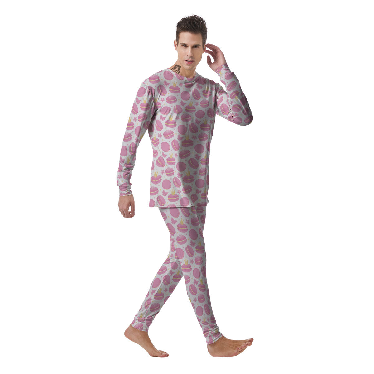 Macaron Pink Print Pattern Men's Pajamas-grizzshop