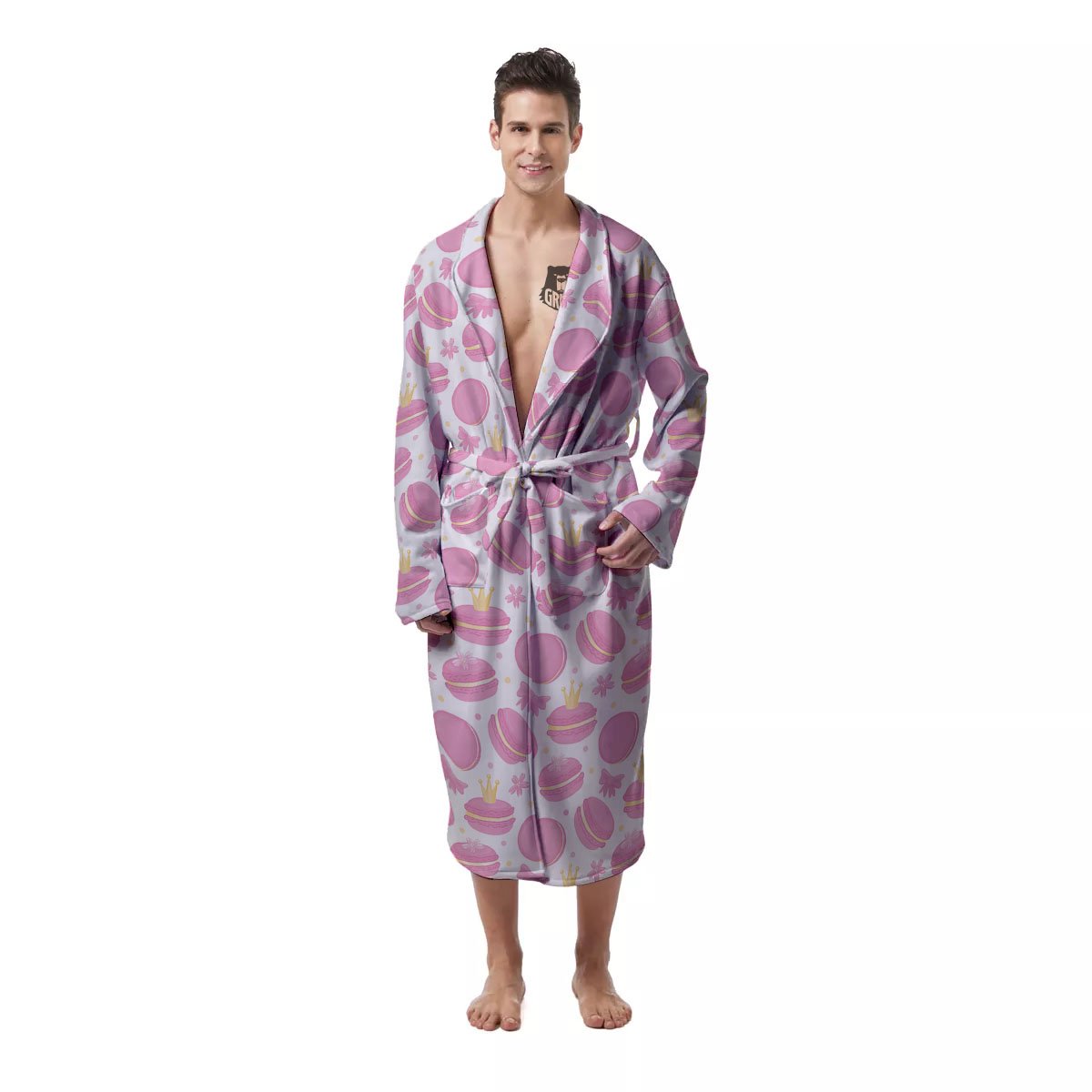 Macaron Pink Print Pattern Men's Robe-grizzshop