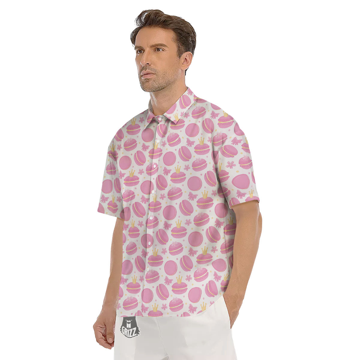 Macaron Pink Print Pattern Men's Short Sleeve Shirts-grizzshop