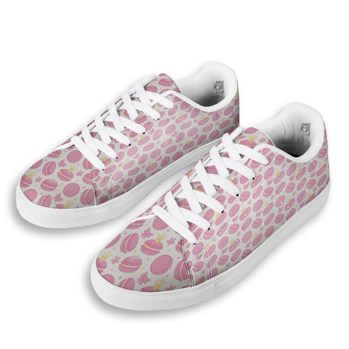 Macaron Pink Print Pattern White Low Top Sneakers-grizzshop