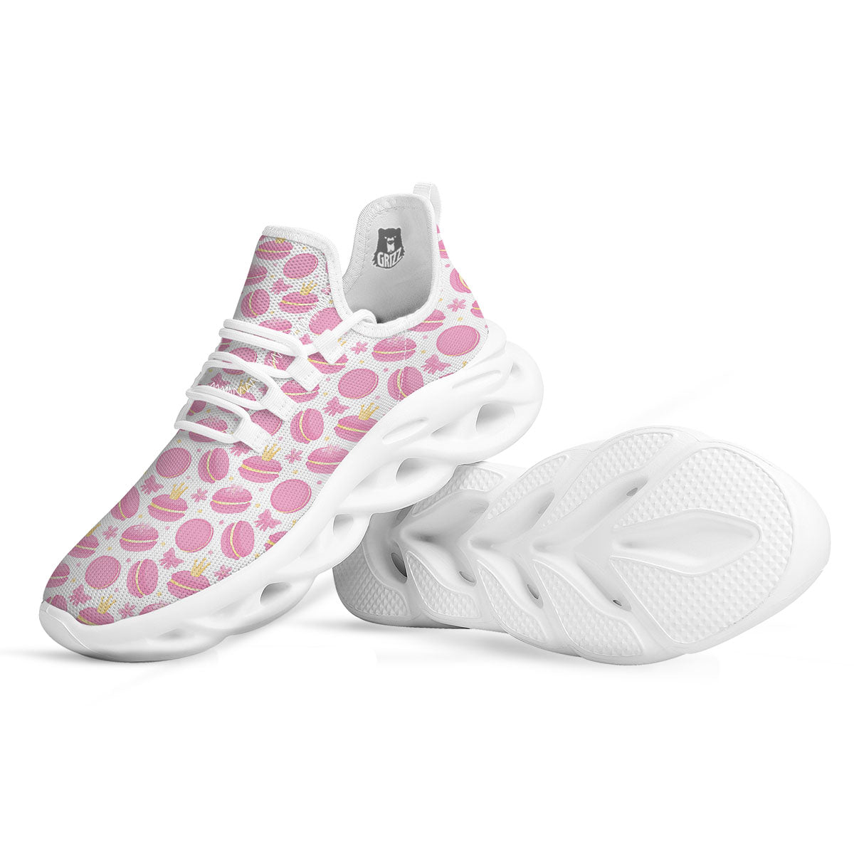 Macaron Pink Print Pattern White Running Shoes-grizzshop